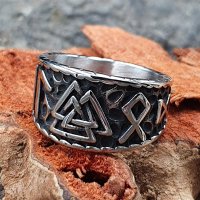 Futhark Runen Ring "WOTAN" verziert mit einem...