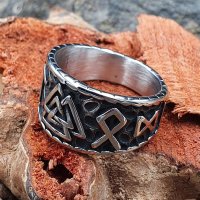 Futhark Runen Ring "WOTAN" verziert mit einem Valknut aus Edelstahl 60 (19,0) / 9 US