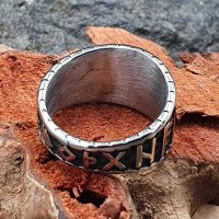 Futhark Runen Ring "WOTAN" verziert mit einem Valknut aus Edelstahl 70 (22,3) / 13 US