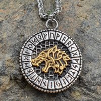 Wolf Schmuck Anhänger "ALWIN" mit Halskette aus Edelstahl - 60 cm - Farbe Silber und Gold
