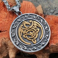 Drachen Amulett verziert mit Triqueta Halskette aus Edelstahl - 60 cm
