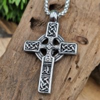 Kreuz Anhänger verziert mit keltischen Knoten und Kette aus Edelstahl - 60 cm