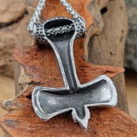 Thors Hammer Anhänger verziert mit Eisernem Kreuz und Kette aus Edelstahl - 60 cm