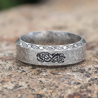 Wikinger Ring, verziert mit der Midgardschlange aus Edelstahl - Stahlfarbig