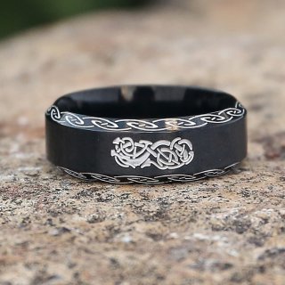 Wikinger Ring, verziert mit der Midgardschlange aus Edelstahl - Farbe Schwarz 60 (19,0) / 9 US