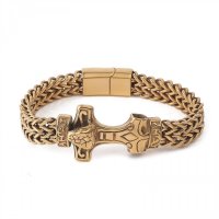 Wikinger Thorshammer Armkette "BORGUND" aus Edelstahl - Farbe Gold