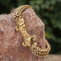 Wikinger Thorshammer Armkette "BORGUND" aus Edelstahl - Farbe Gold 21 cm