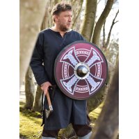Viking Round Shield “KJARTAN” in Wood – Hand-Painted Celtic Cross and Knotwork