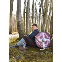 Viking Round Shield “KJARTAN” in Wood – Hand-Painted Celtic Cross and Knotwork
