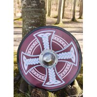 Viking Round Shield “KJARTAN” in Wood – Hand-Painted Celtic Cross and Knotwork
