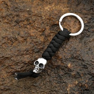 Paracord Schlüsselanhänger mit Totenkopf aus Edelstahl - Farbe schwarz/silber