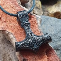 Thors Hammer Anhänger mit Wikinger verzierungen aus Edelstahl