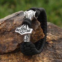 Paracord Armband Thors Hammer mit Odin - Silberfarben