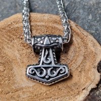 Dezente Damen Halskette aus Edelstahl Thors Hammer Anhänger "AINO" mit Keltischen Knoten - 60 cm
