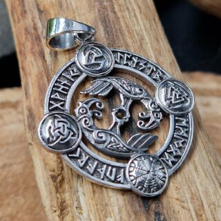 Hugin & Munin mit Runen Schmuck Anhänger "MATS" aus 925 Sterling Silber