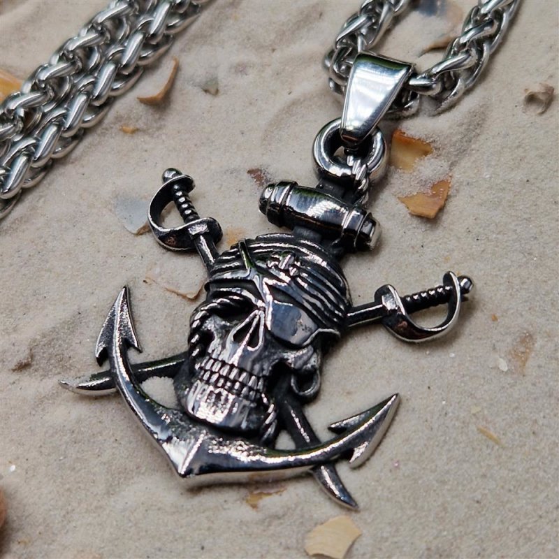 Totenkopf Anhänger verziert mit gekreuzten Schwertern Halskette aus E,  23,90 €