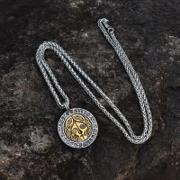 Goldfarbender Göttin Hel Anhänger verziert mit Runen Halskette aus Edelstahl - 60 cm