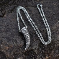 Drachenzahn Anhänger verziert mit einem Drachen Halskette aus Edelstahl - 60 cm