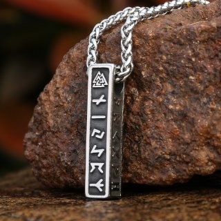 Runenbarren Anhänger verziert mit einem Valknut Halskette aus Edelstahl - 60 cm