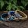 Paracord Armband "FENRIS" mit Wolfskopf aus Edelstahl - Farbe Blau Gelb