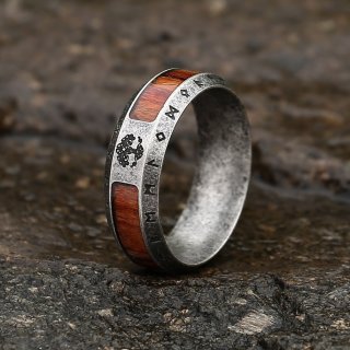 Nordischer Runen Ring "ALPTA" aus Edelstahl - Inlay Brown