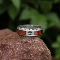 Nordischer Runen Ring "ALPTA" aus Edelstahl - Inlay Brown