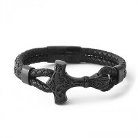 Schwarzfarbendes Kunstleder Armband mit einem Thors Hammer aus Edelstahl