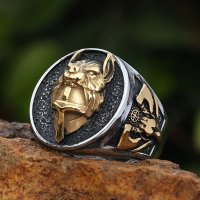 Goldfarbender Wolf Ring "SVEN" aus Edelstahl