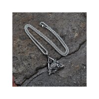 Rabe auf Schädel Schmuck Anhänger mit Halskette aus Edelstahl - 60 cm