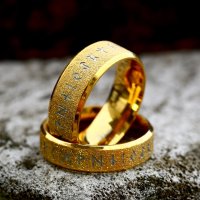 Futhark Runen Ring aus Edelstahl - Farbe Gold - 6 mm