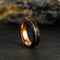 6mm Schwarzer Wolfram Ring "BALE" mit einem Rosegold farbender Streifen