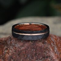 6mm Schwarzer Wolfram Ring "BALE" mit einem Rosegold farbender Streifen