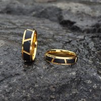 6mm Goldfarbender Wolfram Ring "TULY" mit Schwarzen Streifen
