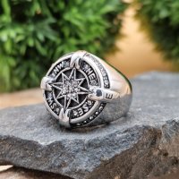 Silberfarbender Kompass  Ring  aus Edelstahl