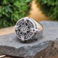 Silberfarbender Kompass  Ring  aus Edelstahl