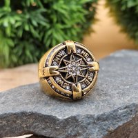 Goldfarbender Kompass  Ring  aus Edelstahl
