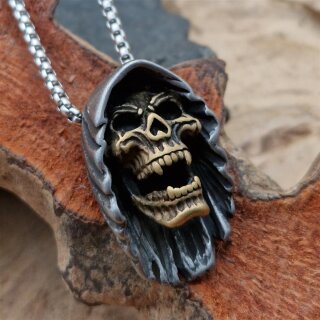 Silber & Goldfarbender Totenkopf Anhänger Kette aus Edelstahl - 60 cm