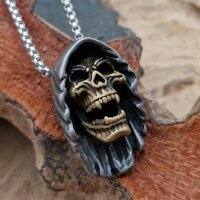 Silber & Goldfarbender Totenkopf Anhänger Kette...
