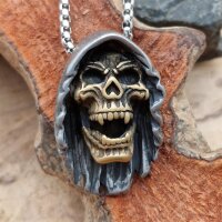Silber & Goldfarbender Totenkopf Anhänger Kette aus Edelstahl - 60 cm