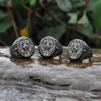 Wikinger Ring "HOD" verziert mit Grünen Steinen aus Edelstahl