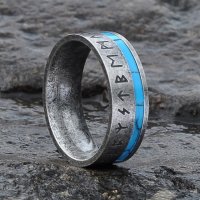 Runen Ring mit Türkisen inlay aus Edelstahl