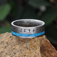 Runen Ring mit Türkisen inlay aus Edelstahl