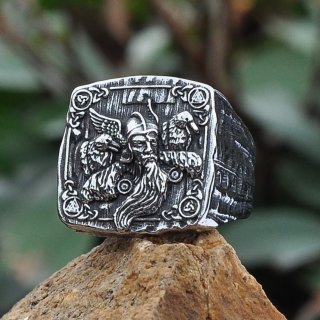Odin Ring mit Huginn und Muninn aus Edelstahl