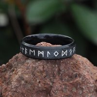 Futhark Runen Ring aus Edelstahl - Farbe Schwarz - 6 mm
