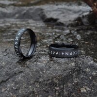 Futhark Runen Ring aus Edelstahl - Farbe Schwarz - 6 mm