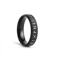 Futhark Runen Ring aus Edelstahl - Farbe Schwarz - 6 mm