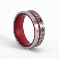 Runen Ring mit rotem Inlay aus Edelstahl - Farbe silber