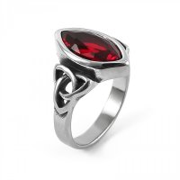 Keltischer Knoten Ring aus Edelstahl mit roten Glasstein
