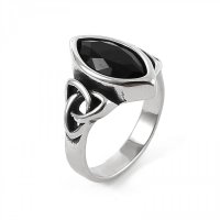 Keltischer Knoten Ring aus Edelstahl mit schwarzen Glasstein