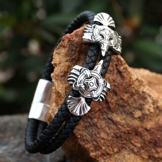 Kunstleder Raben Armband aus Edelstahl